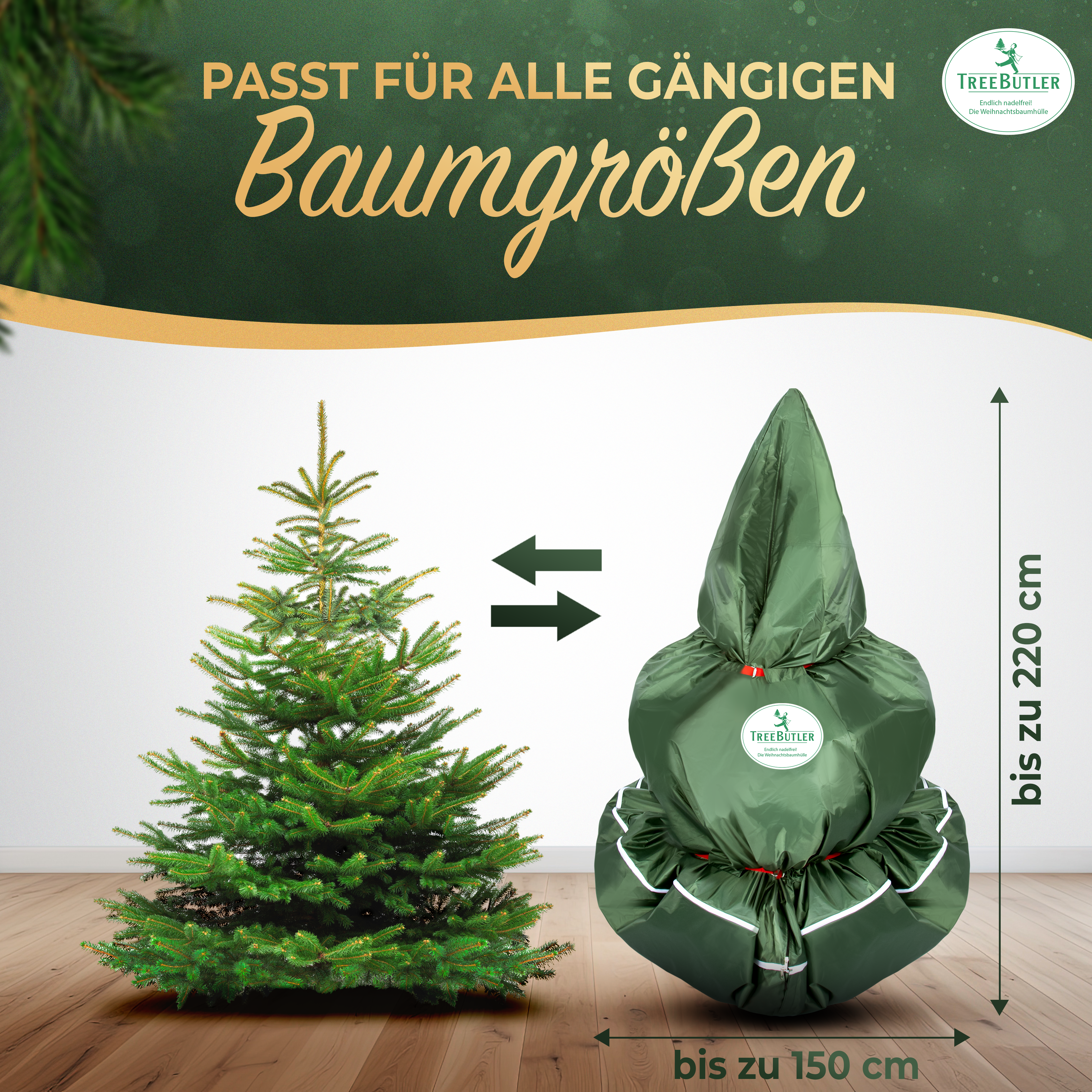 Ein Hülle für alle Fälle. Bis zu 2m Bäume können problemlos mit der TreeButler Weihnachtsbaumhülle transportiert werden.